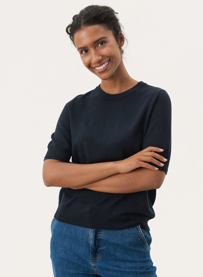 Tricot Part Two Natanya à col rond & manches courtes bleu marine
