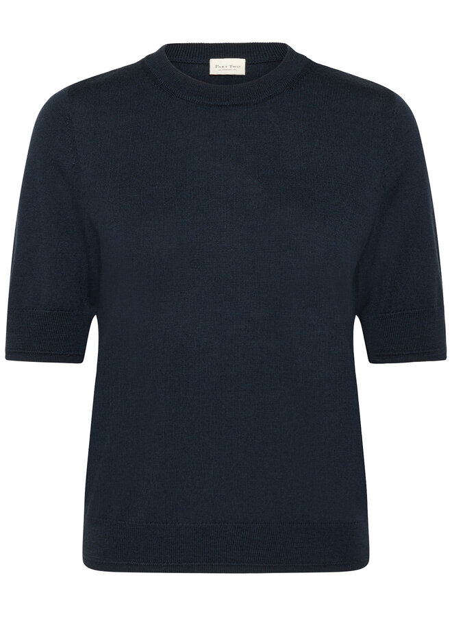 Tricot Part Two Natanya à col rond & manches courtes bleu marine