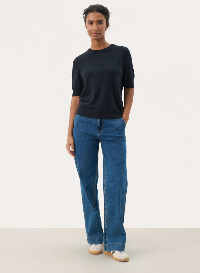 Tricot Part Two Natanya à col rond & manches courtes bleu marine