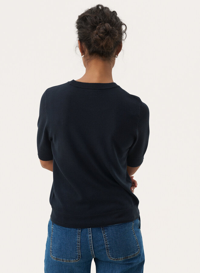 Tricot Part Two Natanya à col rond & manches courtes bleu marine