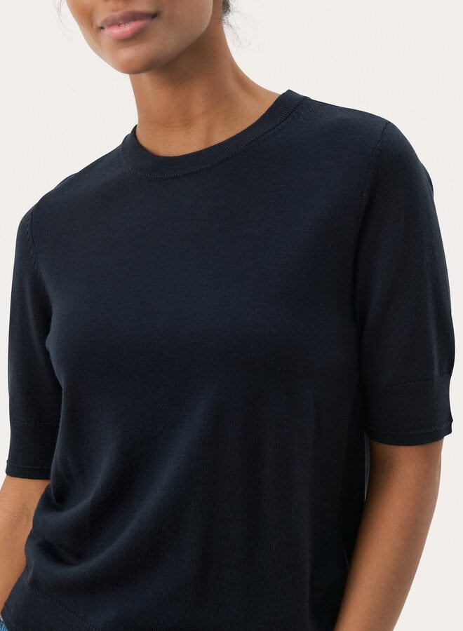Tricot Part Two Natanya à col rond & manches courtes bleu marine