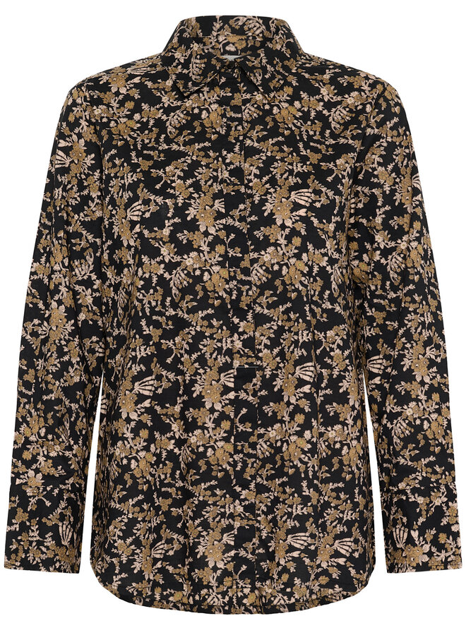 Chemise Part Two Sveja à col classique noire fleurie beige camel
