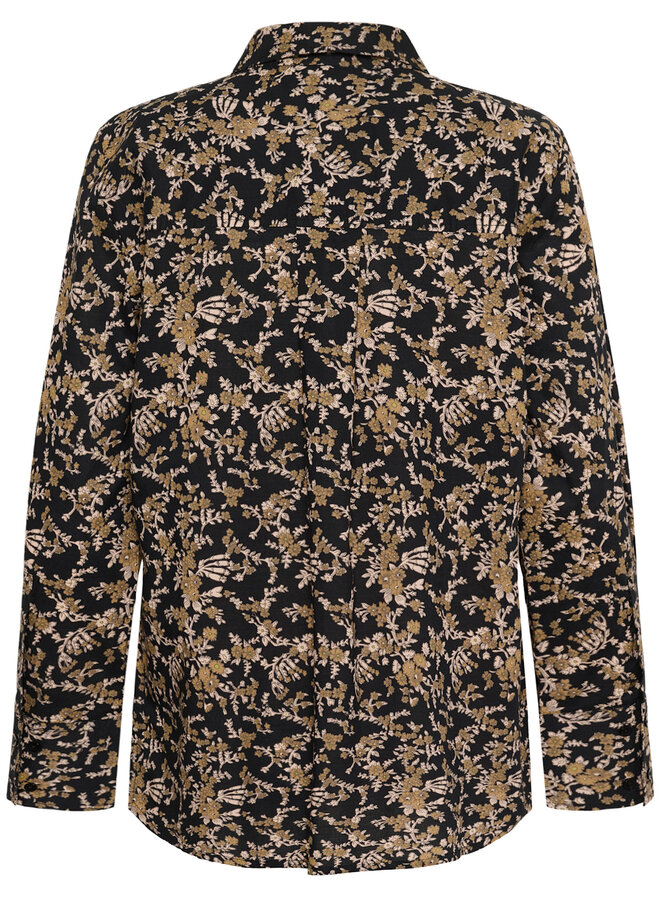 Chemise Part Two Sveja à col classique noire fleurie beige camel