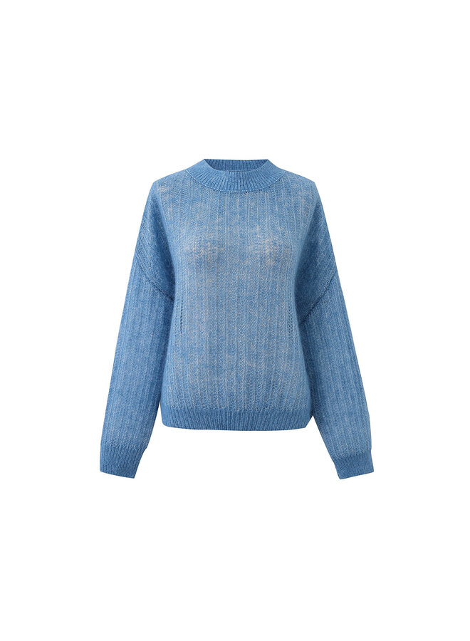 Tricot Frnch Paris Lys à maille ajouré bleu denim