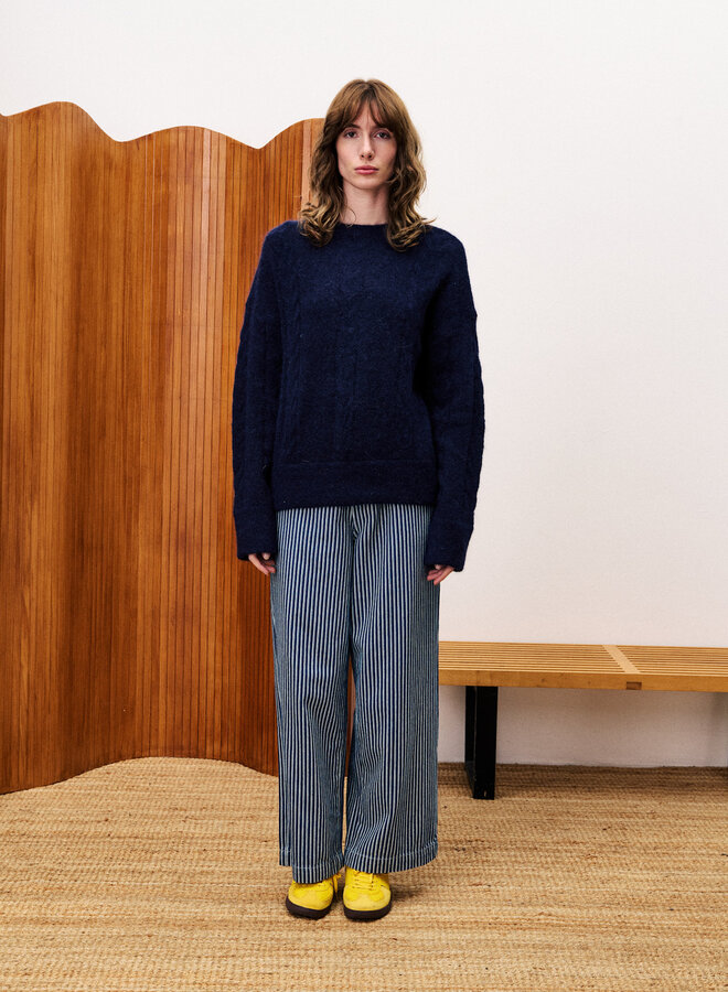 Tricot Frnch Paris Lys à maille ajouré bleu denim