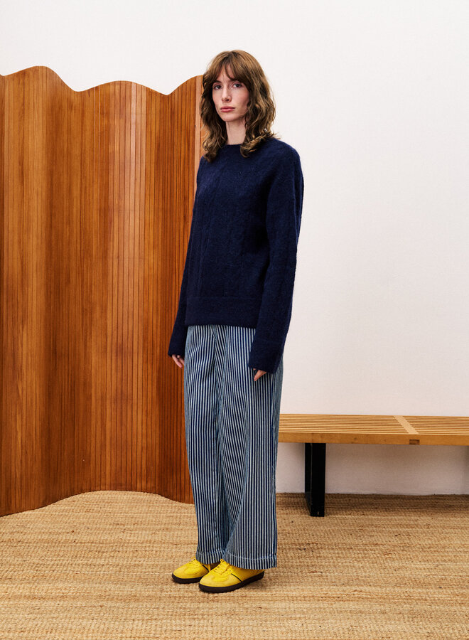Tricot Frnch Paris Lys à maille ajouré bleu denim