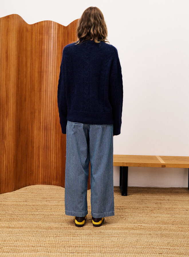 Tricot Frnch Paris Lys à maille ajouré bleu denim