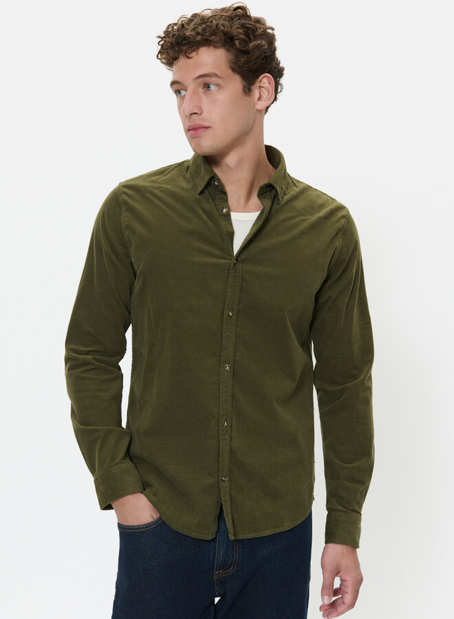 Chemise Matinique Trostol en corduroy fin vert olive