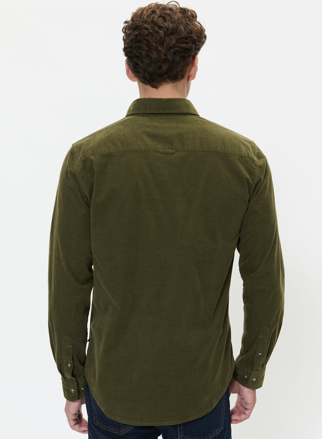 Chemise Matinique Trostol en corduroy fin vert olive