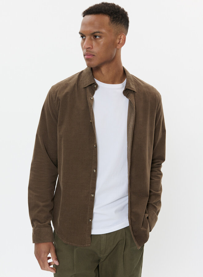 Chemise Matinique Trostol en corduroy fin brun taupe