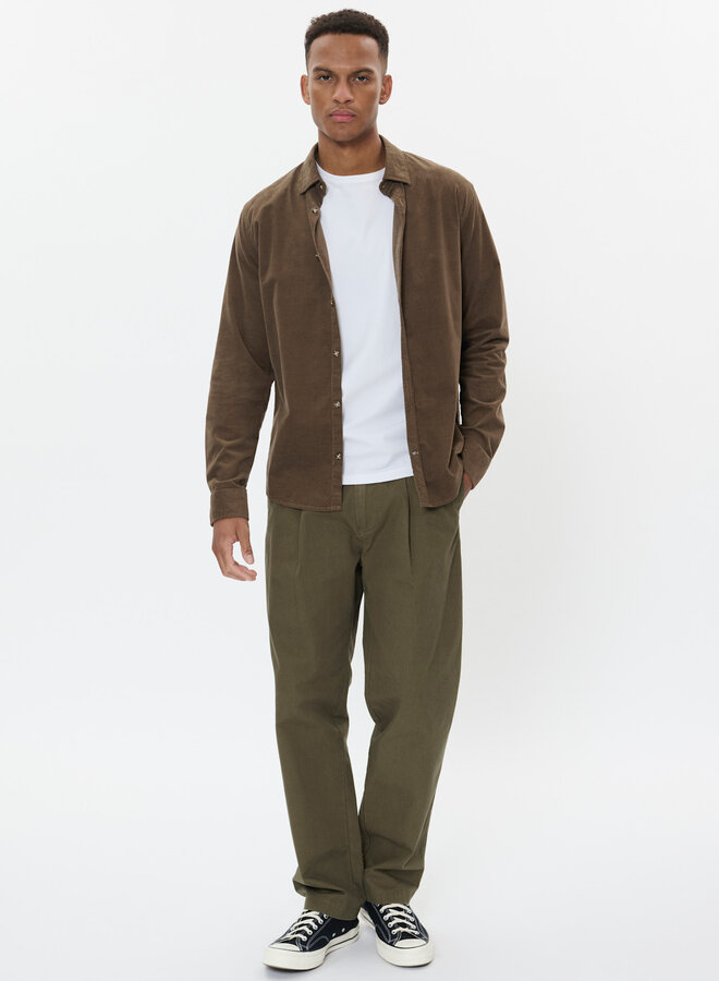 Chemise Matinique Trostol en corduroy fin brun taupe