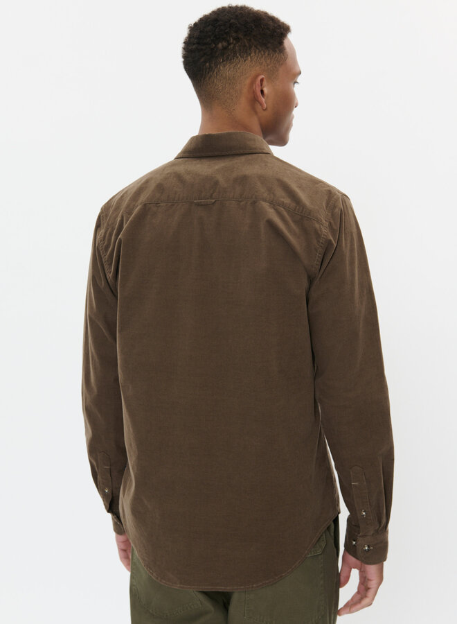 Chemise Matinique Trostol en corduroy fin brun taupe