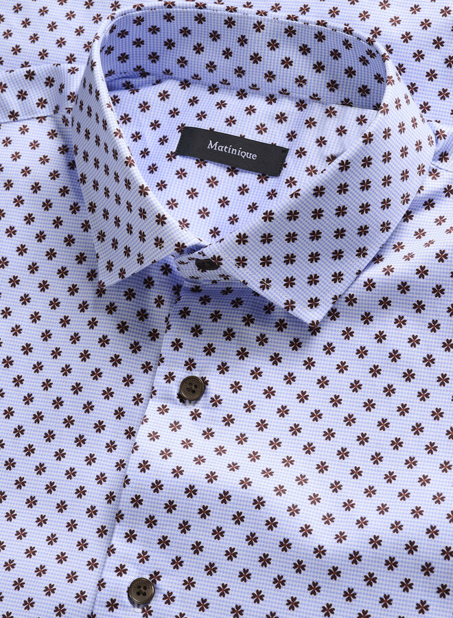 Chemise Matinique Trostol bleue à petites fleurs brunes