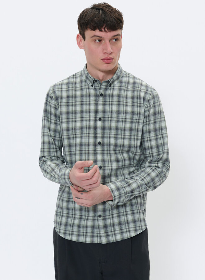 Chemise Matinique Trostol en flanelle à carreaux gris & vert thym