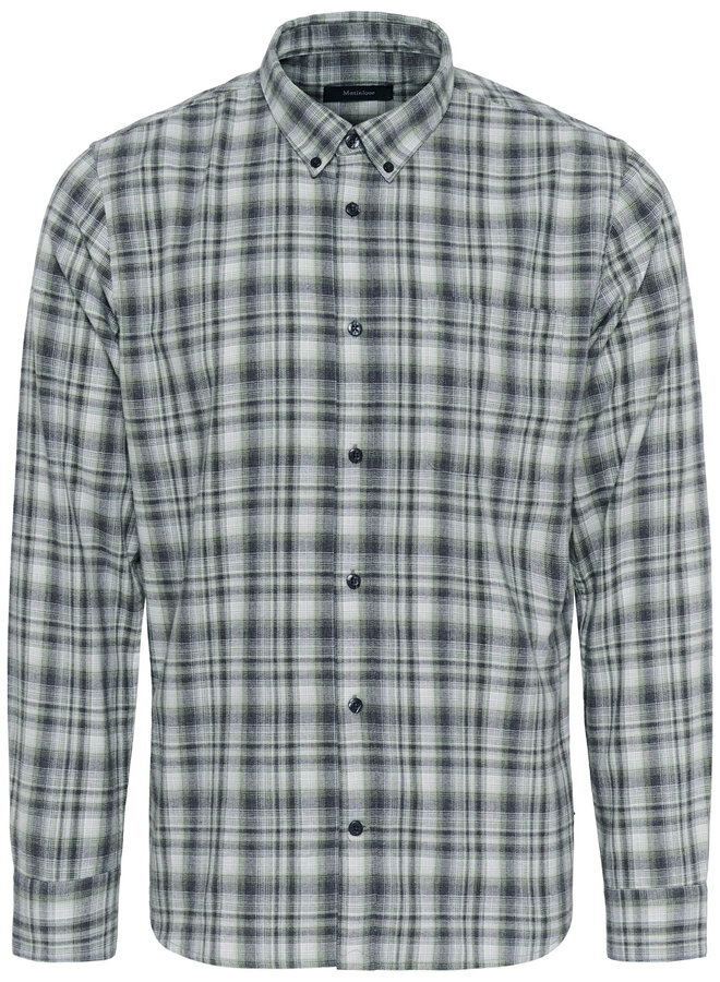 Chemise Matinique Trostol en flanelle à carreaux gris & vert thym