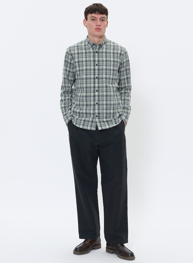 Chemise Matinique Trostol en flanelle à carreaux gris & vert thym