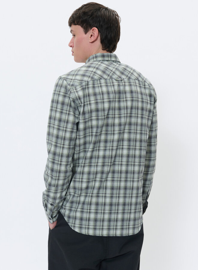 Chemise Matinique Trostol en flanelle à carreaux gris & vert thym