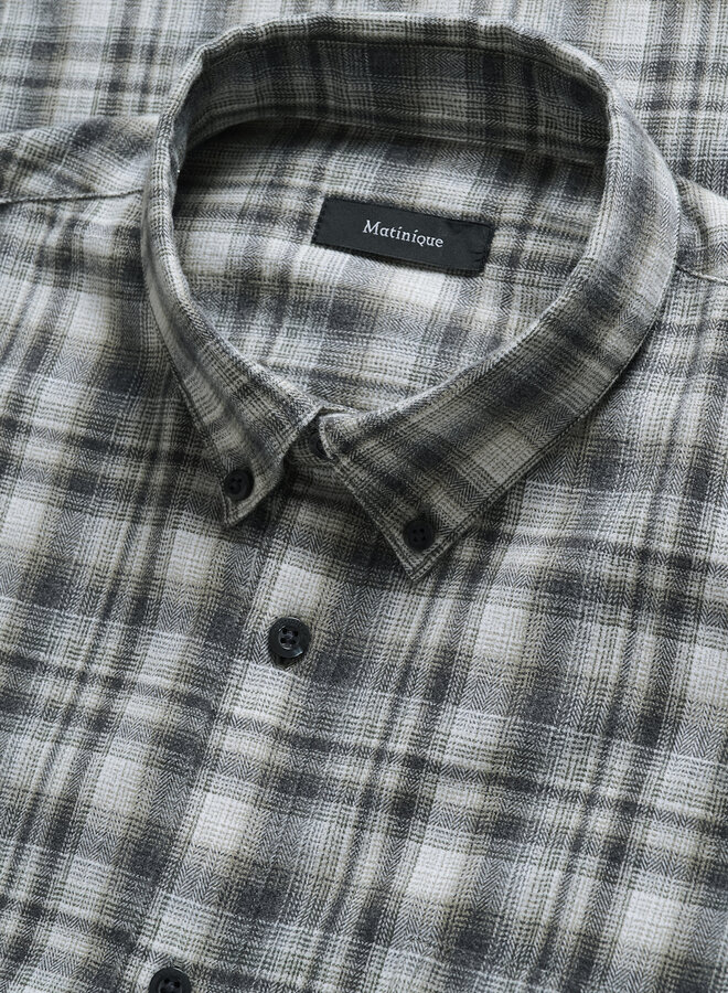 Chemise Matinique Trostol en flanelle à carreaux gris & vert thym