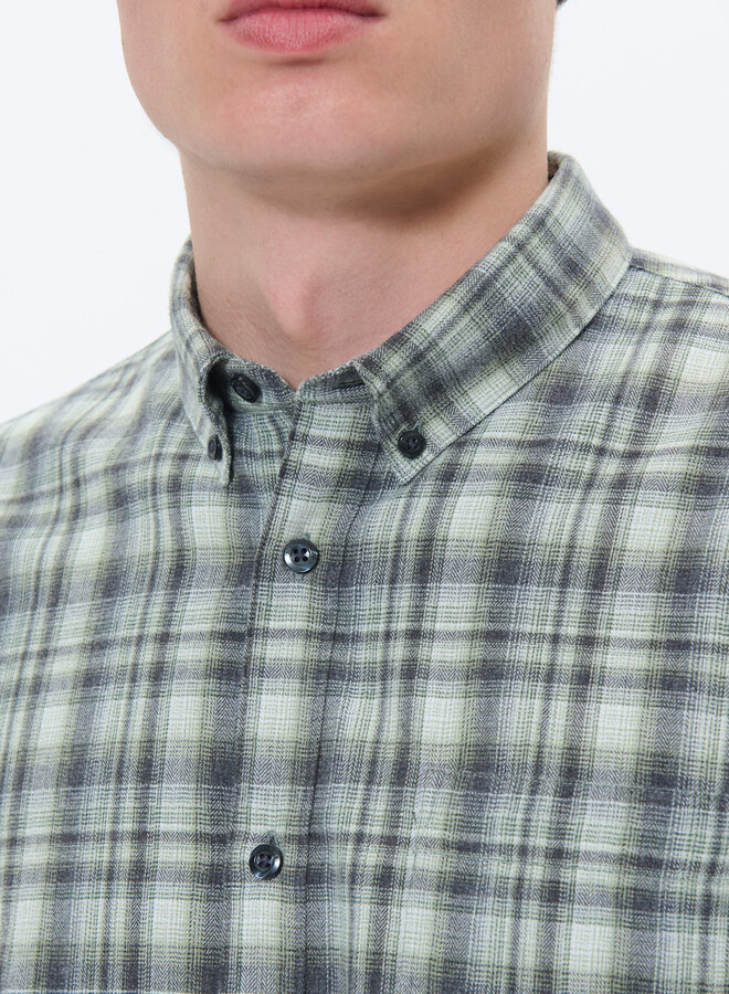 Chemise Matinique Trostol en flanelle à carreaux gris & vert thym