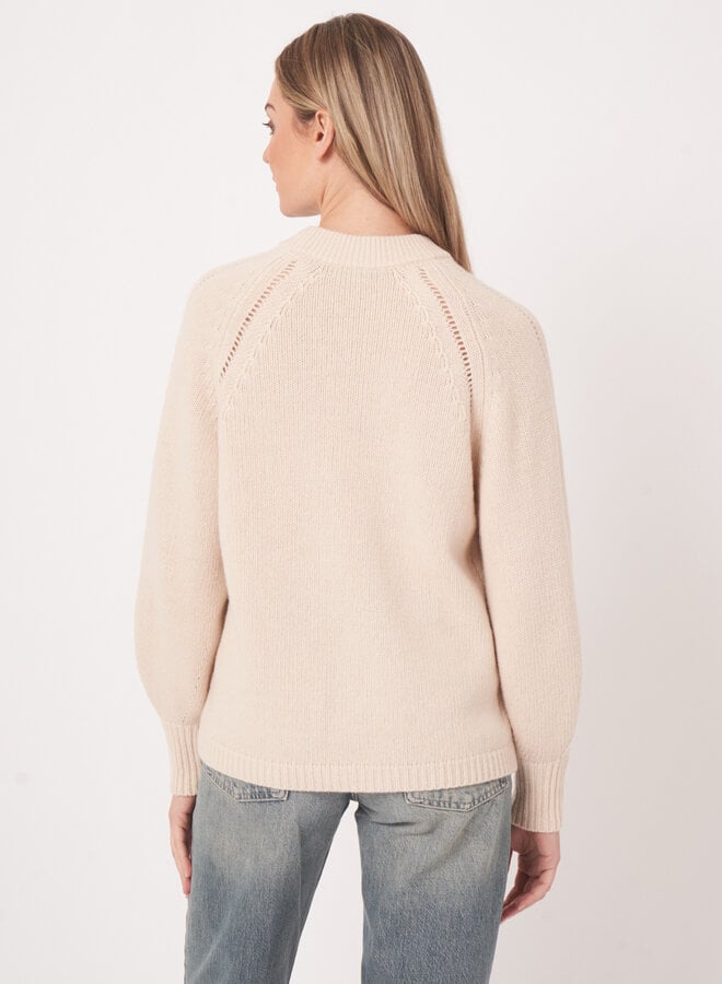 Tricot Repeat à manches raglans à maille ajourée en mérinos beige naturel
