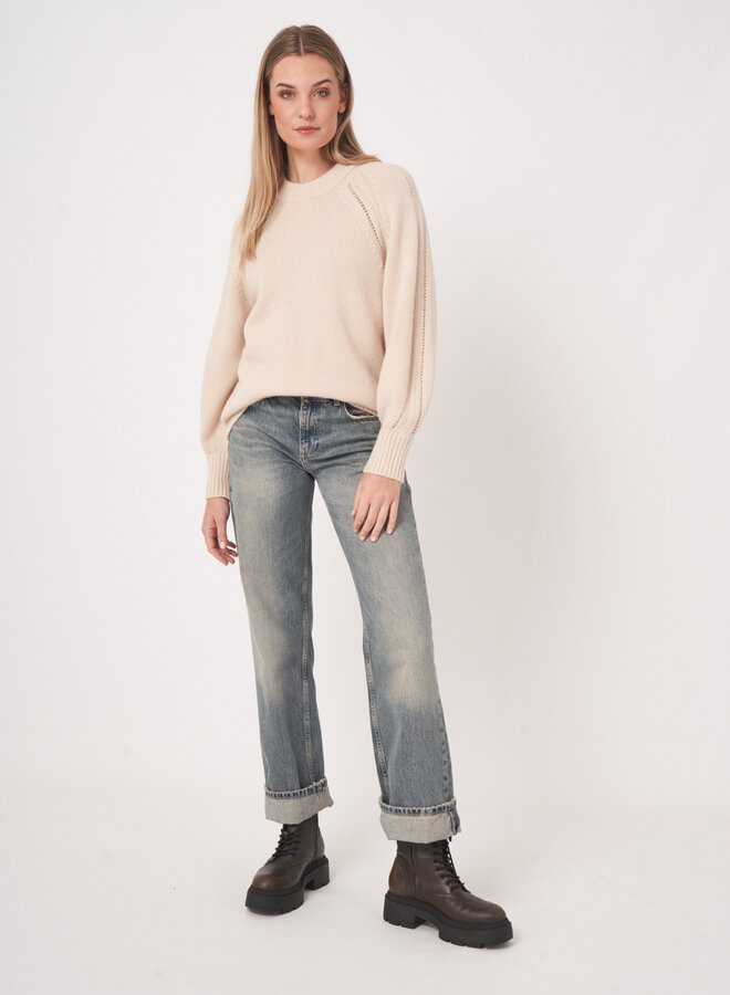 Tricot Repeat à manches raglans à maille ajourée en mérinos beige naturel