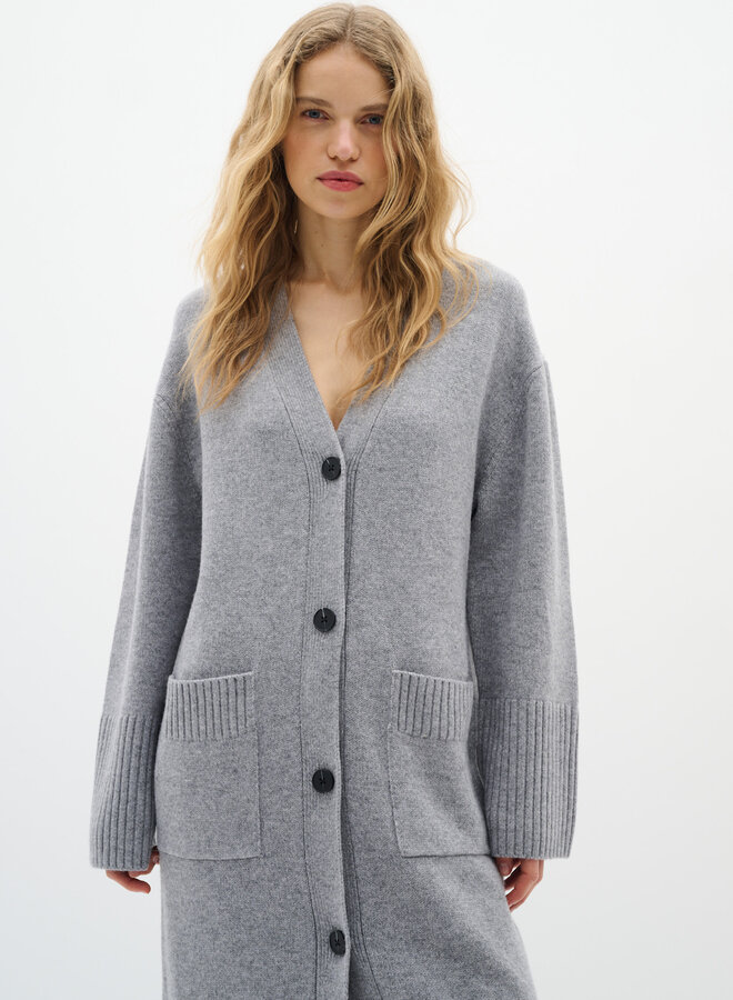 Cardigan long InWear Gea à col V boutonné gris granite mélange