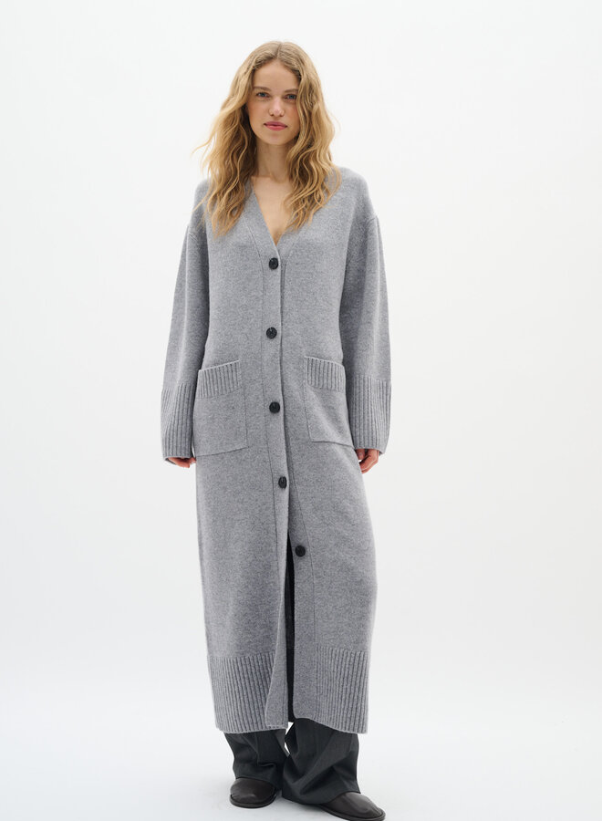 Cardigan long InWear Gea à col V boutonné gris granite mélange