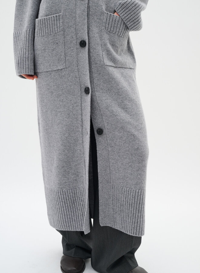 Cardigan long InWear Gea à col V boutonné gris granite mélange