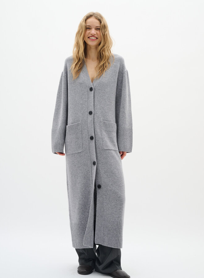 Cardigan long InWear Gea à col V boutonné gris granite mélange