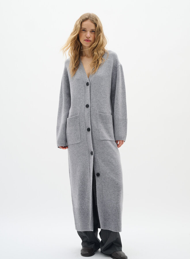 Cardigan long InWear Gea à col V boutonné gris granite mélange