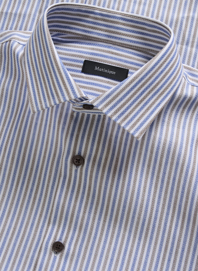 Chemise Matinique Trostol blanche à rayures tissées brun taupe & bleues