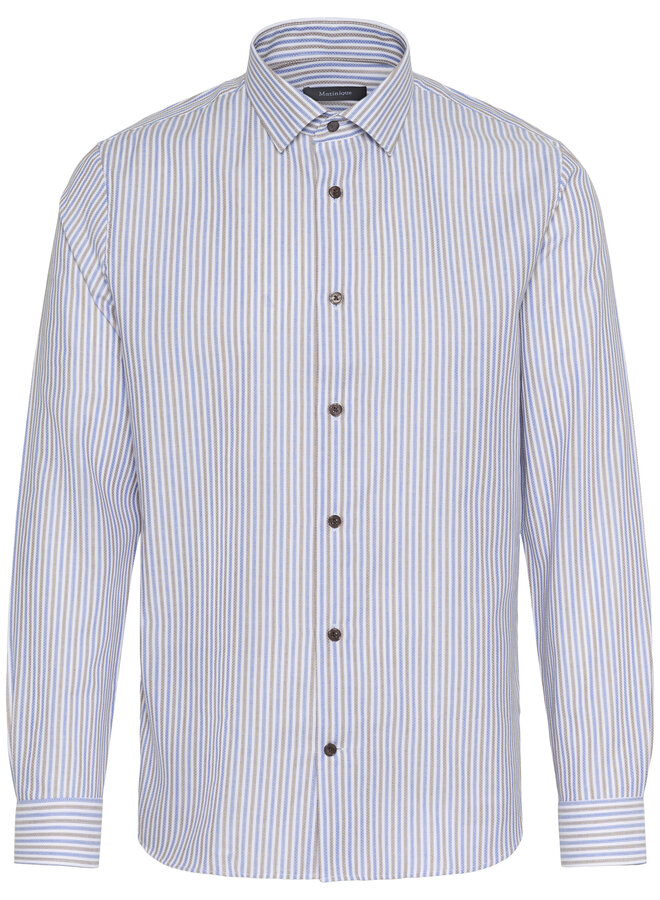 Chemise Matinique Trostol blanche à rayures tissées brun taupe & bleues