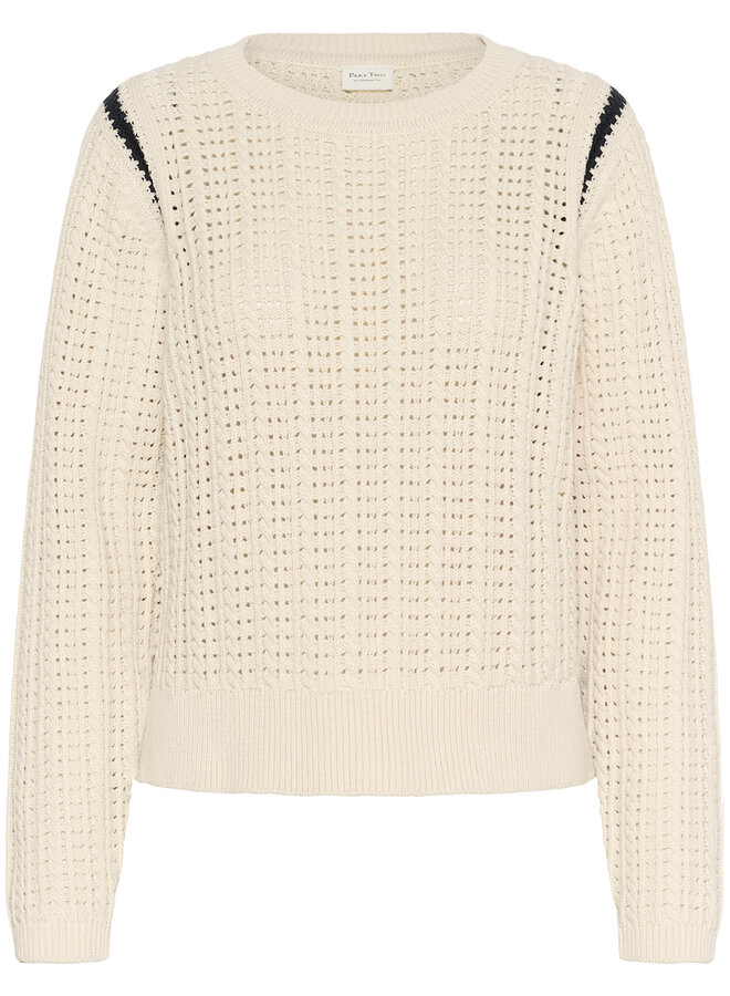 Tricot Part Two Selenia en crochet beige à détails bleu marine aux épaules