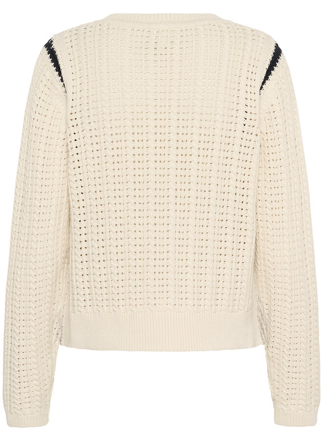 Tricot Part Two Selenia en crochet beige à détails bleu marine aux épaules