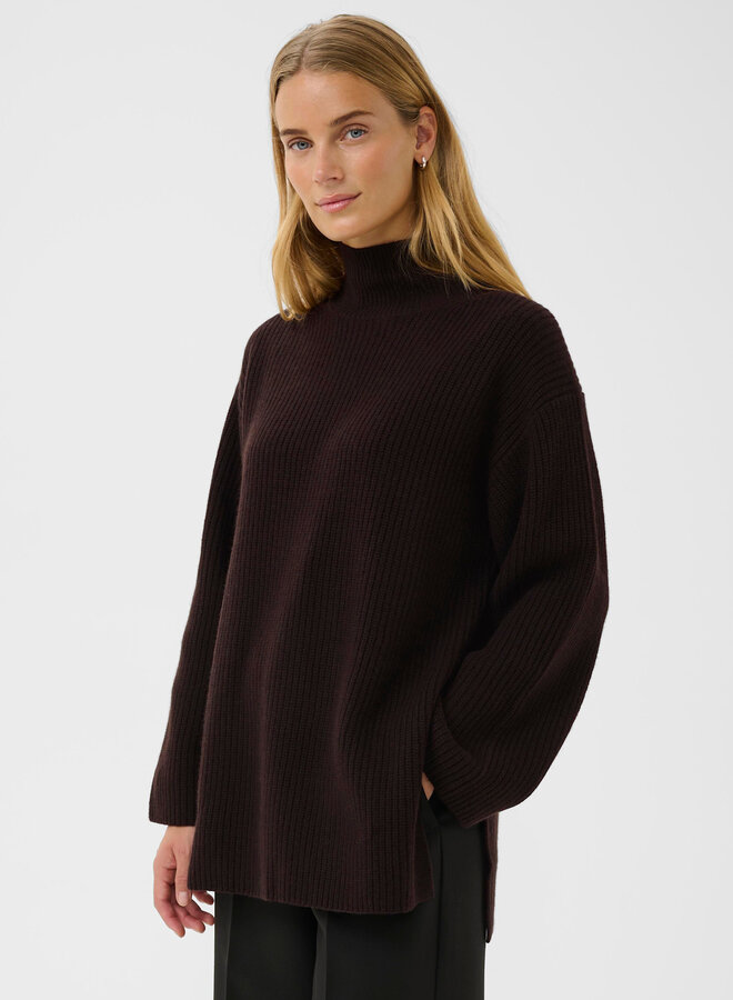 Tricot Part Two à col montant ample & mi-long brun chocolat