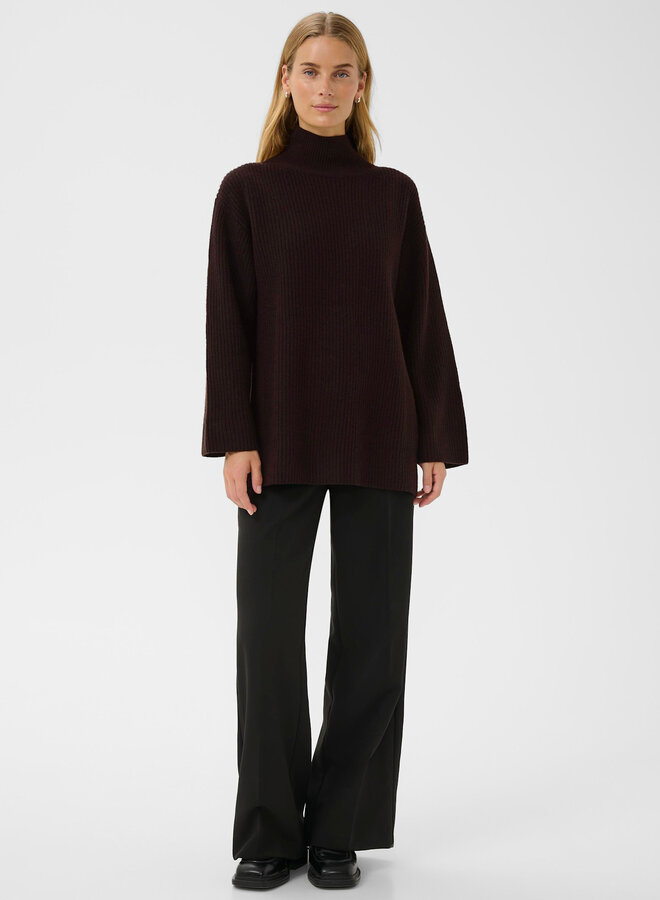 Tricot Part Two à col montant ample & mi-long brun chocolat