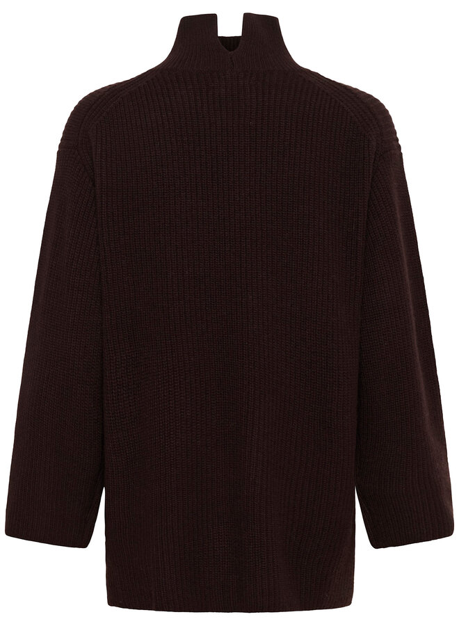 Tricot Part Two à col montant ample & mi-long brun chocolat