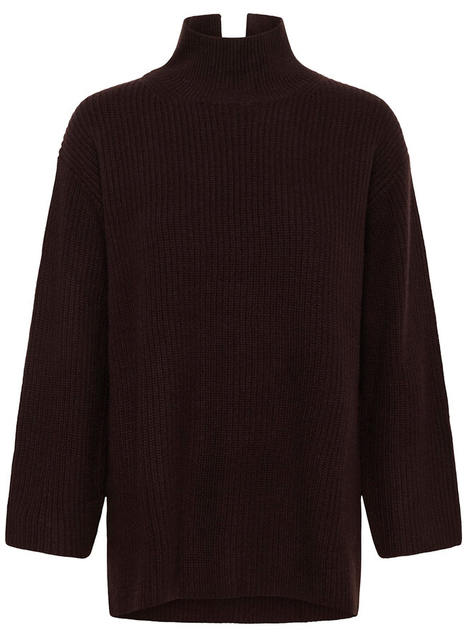 Tricot Part Two à col montant ample & mi-long brun chocolat
