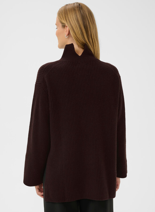 Tricot Part Two à col montant ample & mi-long brun chocolat