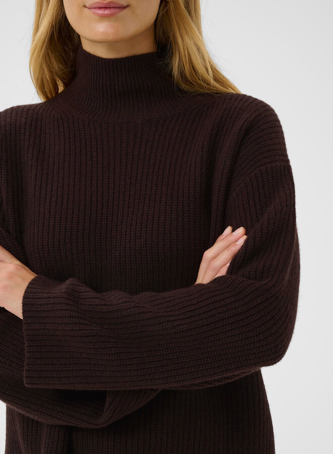 Tricot Part Two à col montant ample & mi-long brun chocolat