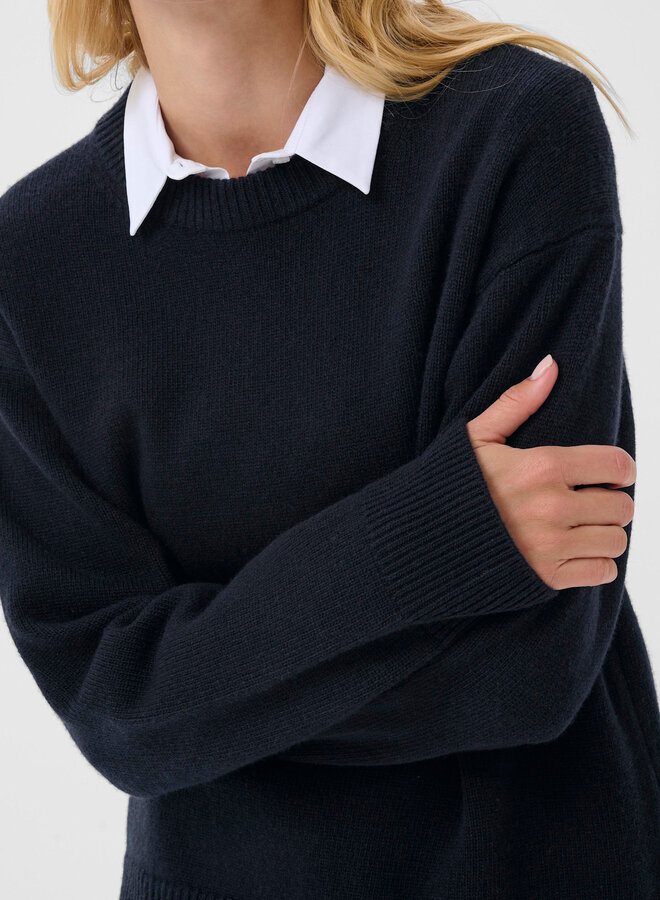 Tricot Part Two Soraya à col rond bleu marine