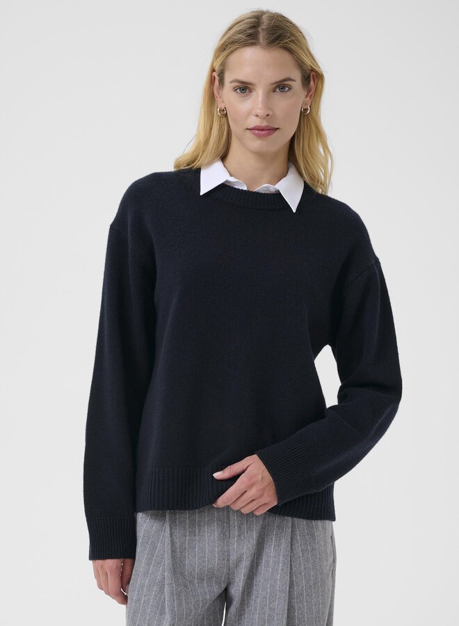 Tricot Part Two Soraya à col rond bleu marine