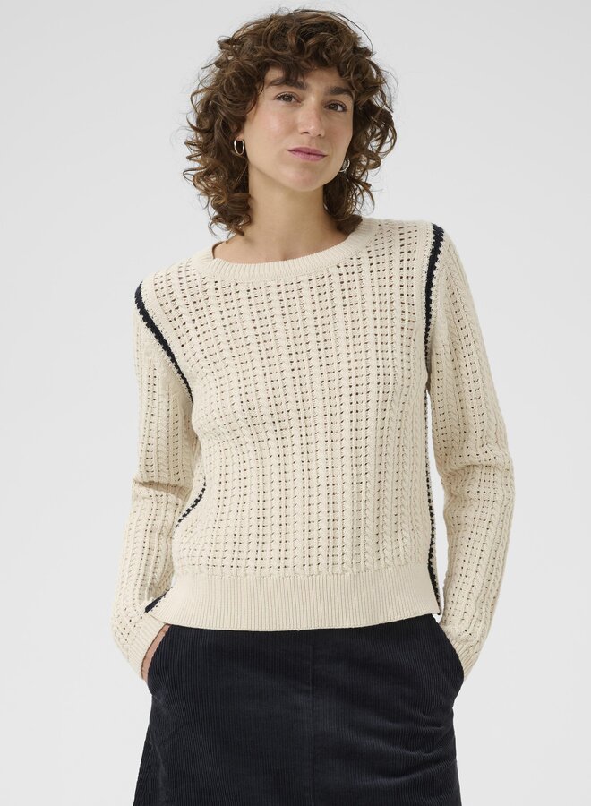 Tricot Part Two Selenia en crochet beige à détails bleu marine aux épaules