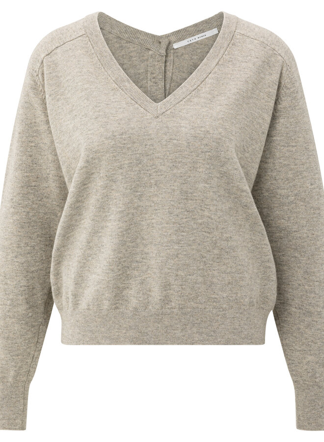 Tricot Yaya à col V avec boutons au dos gris pâle mélange