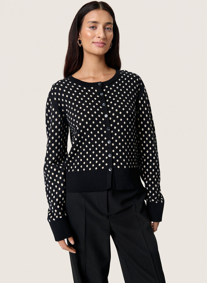Cardigan Soaked in luxury noir à pois écrus