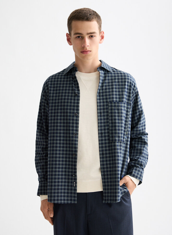 Chemise Scotch & Soda à carreaux bleu marine, vert thym & gris