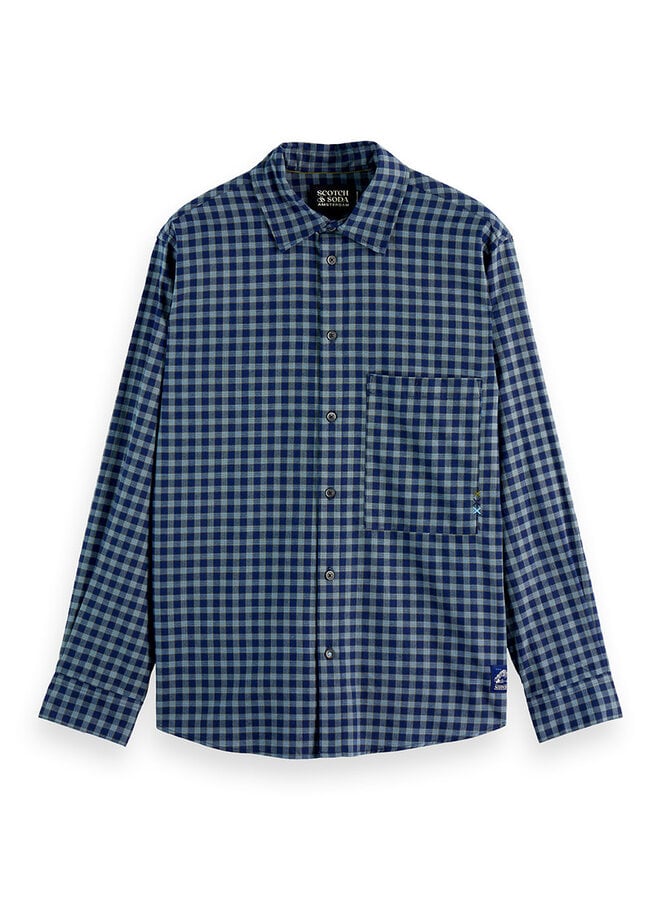 Chemise Scotch & Soda à carreaux bleu marine, vert thym & gris