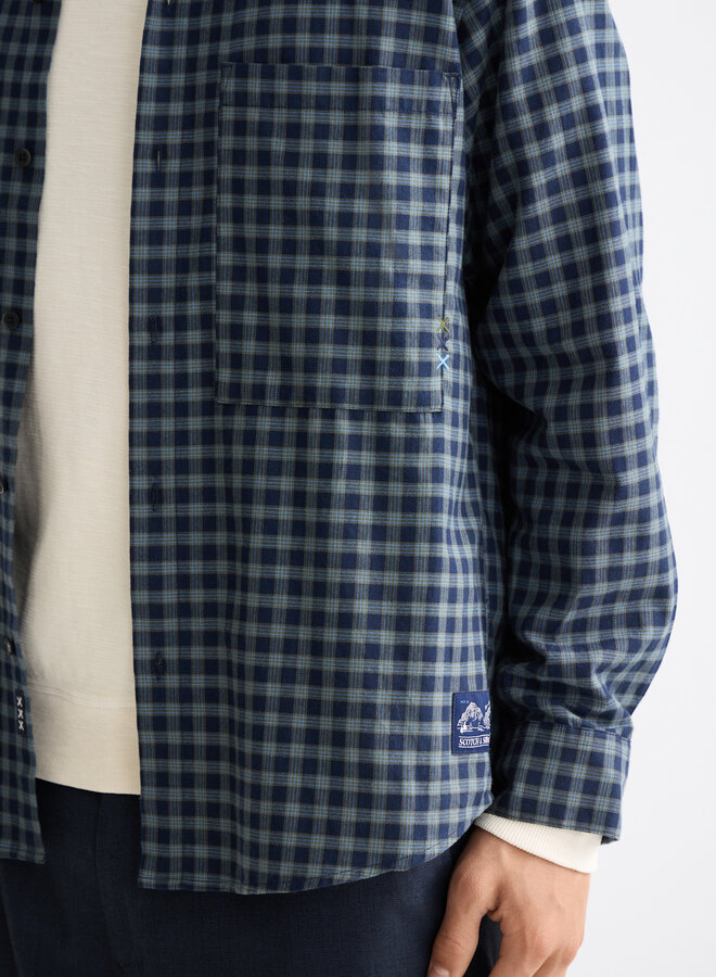 Chemise Scotch & Soda à carreaux bleu marine, vert thym & gris