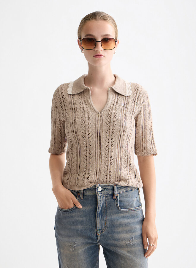 Polo Scotch & Soda en tricot crochet beige