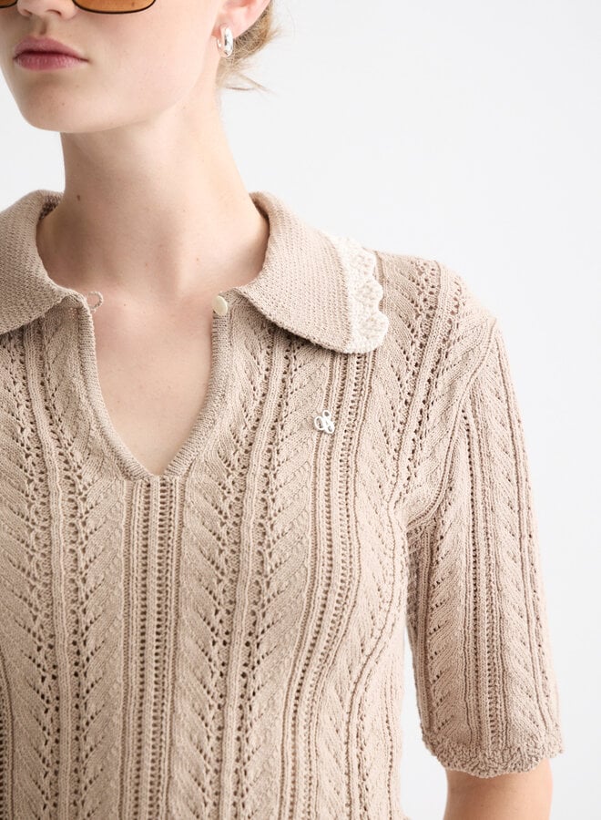 Polo Scotch & Soda en tricot crochet beige